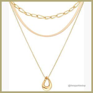 14k Gold Plated Layered Necklace Set, 3Pcs Dainty Choker Chain Jewelry